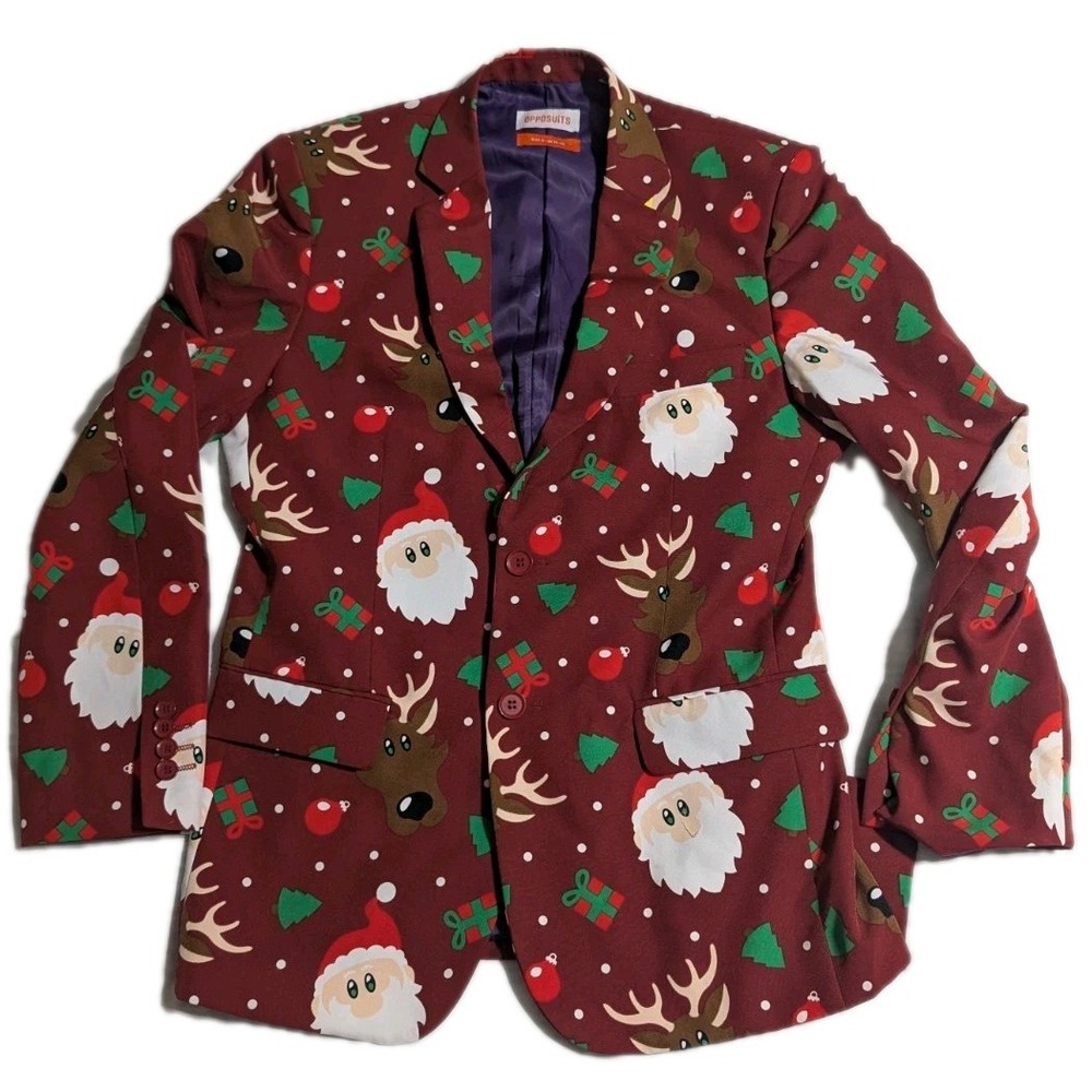 OPPOSUITS Christmas‎ Blazer Jacket Men S 34-36 Santa Reindeer Ugly Party Suit